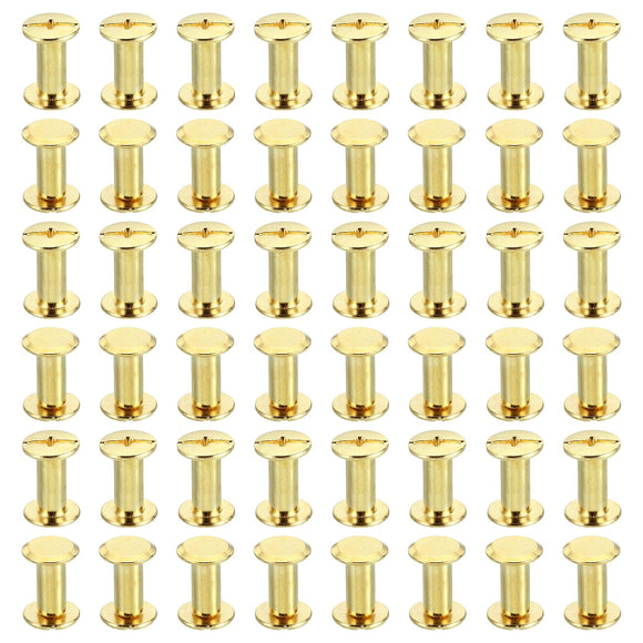 🔩 PATIKIL 50 Juegos Chicago Tornillos de Unión Phillips M5X12mm Remaches de Cuero Sujetadores de Latón Conectores de Acero para Cuero Cinturones Fotos Recortes Álbumes Dorados