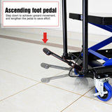 Carro de elevación hidráulica, carrito de mesa de elevación hidráulica con 4 ruedas, carro hidráulico elevador, capacidad de 500 libras, para manejo y transporte de materiales, negro y azul