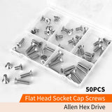 ▶ Tornillos de cabeza plana M6 x 8 mm, 12 mm, 16 mm, 20 mm, 25 mm, tornillos avellanados, acero inoxidable 304, métrico totalmente roscado, accionamiento de enchufe Allen, acabado brillante, kit surtido 50 piezas