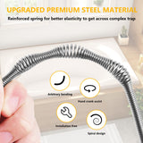 ▶ Herramienta de eliminación de obstrucciones de cabello para desagüe de serpiente de 33 pies, herramienta de eliminación de desagües para fregadero, herramienta de limpieza de drenaje flexible para