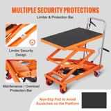 Carrito de Mesa de elevación hidráulica, Capacidad de 350 Libras, 50 Pulgadas, con 4 Ruedas y Almohadilla Antideslizante, para manejo y Transporte de Materiales, Color Naranja