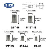 🔩 Juego de 228 tuercas de remache de acero inoxidable, surtido de tuercas de remache SAE UNC 8#-32, 10#-24, 1/4"-20, 5/16"-18, 3/8"-16, tuerca de remache roscada de cabeza plana, kit surtido de tuercas de remache