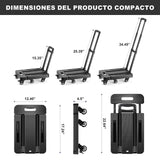 Carrito plegable con Ruedas, Diablito de Carga Plegable de 500 Libras, Diablito de Carga Plegable Diseño Expansible y Compacto, Carrito de Carga para Viajes Mudanzas, Compras, Uso en Oficina (Negro)