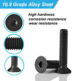 Joamang M6 x 30 mm, 35 mm, 40 mm, 45 mm, 50 mm, tornillos hexagonales de cabeza plana, tornillos avellanados, acero de aleación de grado 10.9, acabado de óxido negro, accionamiento Allen métrico,