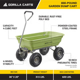 Carretilla de Acero Resistente de 600 Libras de Capacidad para jardín, de fácil volcado rápido, con asa de tracción Recta, Color Verde