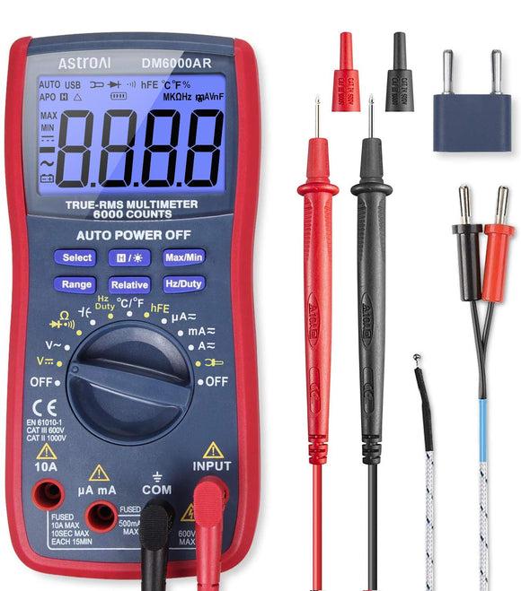 Multímetro Digital Profesional Automático 6000 Cuentas, Ture-RMS, Temperatura, Frecuencia, Medidor de Corriente Voltaje AC/DC, Resistencia, Continua, Diodos, Función Magnética