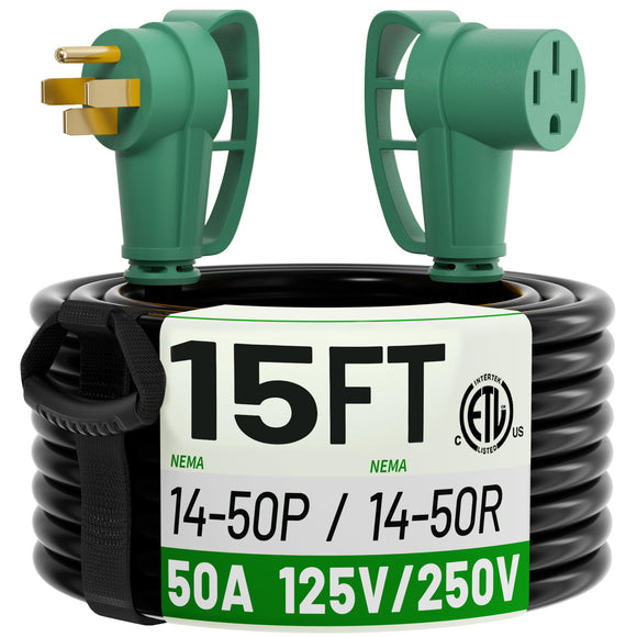 ▶ Cable de extensión de 15 pies para exteriores con mango de agarre, cable de alimentación flexible resistente al agua, 50A 125/250V 6250/12500W STW