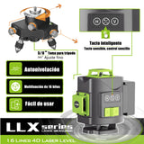 Nivel Láser, Nivel Láser Automático 4D de 16 Líneas, Nivel Láser con Cruz Verde, Nivel Láser 360 Grados con Mando a Distancia, con Base de Ajuste