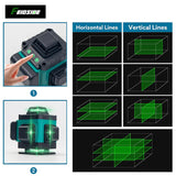 Nivel láser 4D de 16 líneas, nivel de luz verde infrarroja, nivel láser ultrafuerte horizontal y vertical autoplegable de 360 ° de línea verde