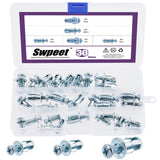 Swpeet - 30 tuercas de gato M4 M5 M6, tuercas de pétalo, tuercas de expansión, clavijas de fijación con tornillos para pared hueca, hierro, uso en paredes finas y suaves (kit surtido)