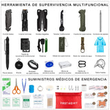 DQST Kit de Supervivencia, Supervivencia Al Aire Libre y Protección Personal, con Linterna LED, Chubasqueros, Brújula, Gasa, etc. para Aventuras de Camping.