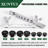 ▶ Herramientas profesionales de abocinamiento de línea de freno con precisión concéntrica, herramienta doble con cortador de desbarbado y 7 adaptadores para tubos de cobre, aluminio/latón