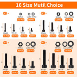 🔩 LAURALS 1800Pcs M2 M3 M4 M5 Metric Screw Assortment Kit, Grade 12.9 Alloy Steel Metric Bolt Assortment, Hex Socket Head Cap Machine Screws with Flat&Lock Washers, Nuts and Bolts Assortment Kit