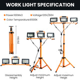 ▶ Luces de trabajo LED de 21000 lúmenes con soporte, luz de trabajo portátil de 3 cabezales, cable de 16 pies, IP66, impermeable, luces de trabajo para exteriores, interiores, trabajo, taller, cochera,