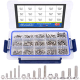 Glarks - Juego de tornillos de cabeza plana avellanada M3 M4 M5 304 de acero inoxidable, 510 unidades, juego surtido de tornillos de tuercas, accionamiento hexagonal Allen