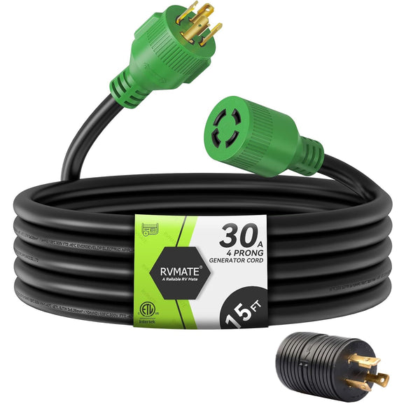 ▶Prong 30 Amp 15 Feet Generator Extension Cord, NEMA L14-30P/L14-30R, 125/250V Up to 7500W 10 Gauge SJTW Generator Cord, ETL Listed