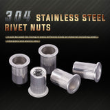 🔩 Swpeet - Juego de 20 tuercas de remache estriado de acero inoxidable 304 de 3/8 a 40,6 cm de cabeza plana roscada para automoción, muebles, decoración