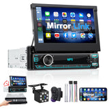 ▶ Estereo Retráctil 7 Pulgada con Enlace Espejo Autoestéreo Reproductor MP5, Bluetooth 5.0, Entrada Auxiliar, Radio FM, USB, TF, Cámara de Visión Trasera