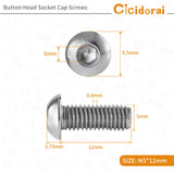 Cicidorai Tornillos de cabeza de botón M5-0,8 x 12 mm, acero inoxidable 304 18-8, llave Allen, roscas de máquina completa, cantidad de 50