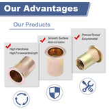 Kit de tuercas de remache, 240 piezas 6-32 8-32 10-24 1/4-20 5/16-18 3/8-16 tuercas de remache SAE chapado en zinc, tuerca de remache de acero al carbono con cabeza plana roscada