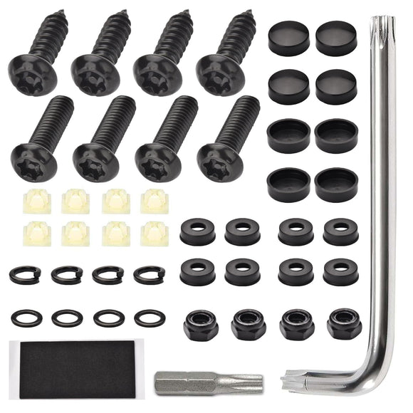 🔩 Kit de tornillos para placa de matrícula antirrobo negro, tornillos a prueba de manipulaciones, pernos para matrícula de coche, accesorios de montaje de placa de acero inoxidable 304, tornillos de 1/4 pulgadas con tapas de rosca cromadas
