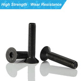 Joamang M6 x 30 mm, 35 mm, 40 mm, 45 mm, 50 mm, tornillos hexagonales de cabeza plana, tornillos avellanados, acero de aleación de grado 10.9, acabado de óxido negro, accionamiento Allen métrico,