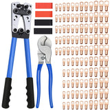 ▶ Herramienta de prensado de lengüetas de cable con 170 lengüetas de alambre de cobre, herramienta de prensado de alambre para crimpadora eléctrica AWG 10-1/0, con cortador de cables, 210 tubos