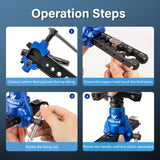 ▶ Herramientas de abocinamiento de 1/4"-3/4" y 6-19mm, herramienta excéntrica de tubo de 45° 6 troqueles con herramienta de desbarbado de embrague para tubo de cobre (juego 5 en 1)