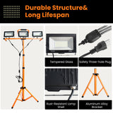 ▶ Luces de trabajo LED de 21000 lúmenes con soporte, luz de trabajo portátil de 3 cabezales, cable de 16 pies, IP66, impermeable, luces de trabajo para exteriores, interiores, trabajo, taller, cochera,