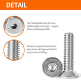 ▶ Tornillos de cabeza plana M6 x 8 mm, 12 mm, 16 mm, 20 mm, 25 mm, tornillos avellanados, acero inoxidable 304, métrico totalmente roscado, accionamiento de enchufe Allen, acabado brillante, kit surtido 50 piezas