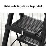 ▶ Escaleras de Tijera, Escalera Plegable Tubular Antiderrapante, Escaleras Plegables para Casa, Oficina, Comercio e Industria (Negro-4 Peldaños con Empuñadura)