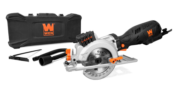 WEN 3625 Sierra circular compacta biselada de 5 amperios, 4-1/2 pulgadas con láser y estuche de transporte