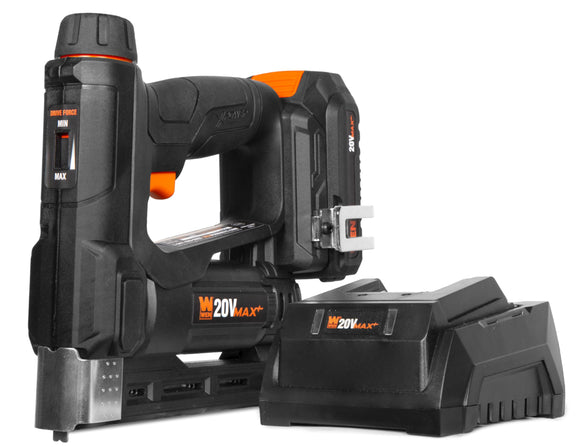 WEN 20538 - Clavadora Brad de calibre 2 en 1 de 20 V Max y grapadora de corona T50 con batería y cargador de 2.0 Ah