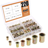 🔩 Keadic - Juego de 220 tuercas de remache métricas de acero al carbono, chapado en zinc, cabeza plana, tuerca roscada, 7 tamaños: M3 M4 M5 M6 M8 M10 M12
