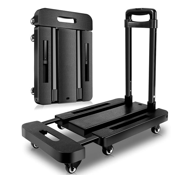 Carrito plegable con Ruedas, Diablito de Carga Plegable de 500 Libras, Diablito de Carga Plegable Diseño Expansible y Compacto, Carrito de Carga para Viajes Mudanzas, Compras, Uso en Oficina (Negro)