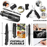 JEMUON Kit de Supervivencia, Kit de Supervivencia Militar Profesional, con Linterna LED, Brújula, Chubasqueros, Gasa, Camping Accesorios, para Supervivencia Al Aire Libre y Protección Personal
