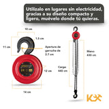 Polipasto Manual - Garrucha Con Cadena De 5 Metros y Grosor de 6mm - Capacidad de Carga 2 Toneladas - De Uso Rudo - Ideal para elevacion en Construcciones y Talleres