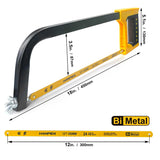 ▶ Marco de sierra de alta tensión con 24 hojas bimetálicas TPI, sierra de mano adecuada para metal, madera, PVC, carpintería