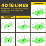 Nivel Láser Autonivelante con Trípode, 16 Líneas 4D Nivelador Láser, Hilo Cruzado Verde de 360°, Nivel Automático con Mando a Distancia, Soporte y Caja de Herramientas. (Amarillo)