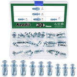 🔩 Keadic - 60 tuercas M4 M5 M6 Molly Jack con tornillos, kit surtido de tuercas de pétalos de acero, brida grande, tuerca de expansión corta, tuerca de expansión de cabeza plana, tuerca de inserción