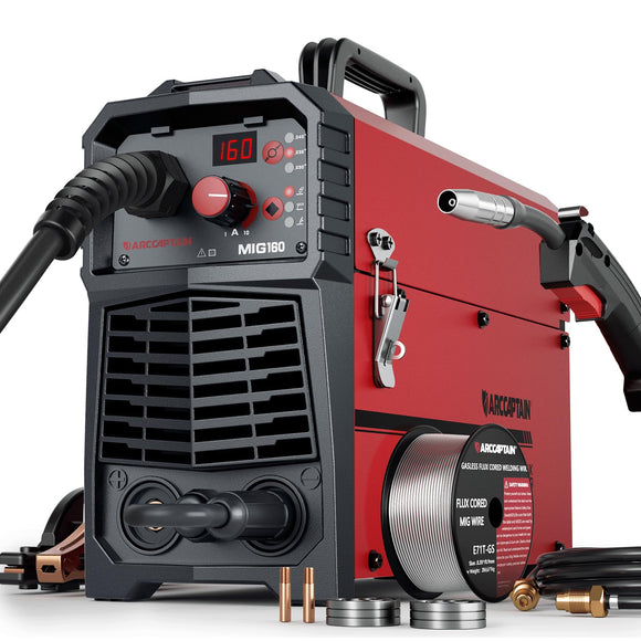 ▶ ARCCAPTAIN Soldador MIG 160A 110V 220V Máquina de soldadura 4 en 1 Gas MIG, Soldador MIG sin gas de núcleo de flujo, Lift TIG, MMA Soldador de palo, máquina soldadora con sinergia para principiantes