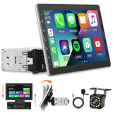 ▶ Estéreo de coche de un solo DIN de 10.1 pulgadas con CarPlay y Android Auto, radio de visualización táctil de 10 pulgadas con enlace de espejo/1080P/EQ Audio/SWC/Bluetooth + cámara de respaldo +