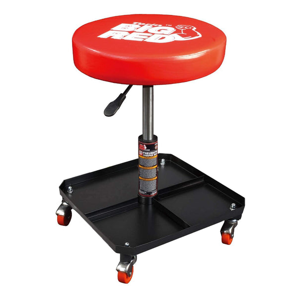 BIG RED Torin - Asiento de cochera/Tienda neumático con Ruedas Torin - Taburete mecánico Ajustable Acolchado con Bandeja de Herramientas, Color Rojo, Grande