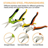 Tijeras de podar, 4 tijeras de jardín con guantes de jardinería, cortadoras de mano, tijeras de jardín de acero inoxidable, podadoras Lengnoyp para jardinería