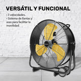 Circulador de aire industrial | 24 pulgadas | 200W | Hélice metálica | Refresca grandes espacios | 3 velocidades | Garantía industrial | Asas y llantas para mayor movilidad