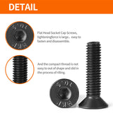 🔩 Tornillos de cabeza plana M4 x 8 mm, 12 mm, 16 mm, 20 mm, 25 mm, tornillos avellanados, acero de aleación de grado 10.9, acabado de óxido negro, unidad hexagonal Allen, métrico totalmente roscado, kit