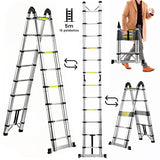 ▶ Escalera Telescópica Plegable, Escalera de Tijera Altura Ajustable con Escalones, Aluminio Reforzado y Duradero, Soporta hasta 150KG, Modelo Retráctil de Mayor Estabilidad (5 Metros)