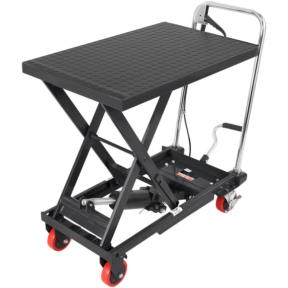 Carrito de mesa de elevación hidráulica, capacidad de 500 libras, 28.5 pulgadas, con 4 ruedas y almohadilla antideslizante, para manejo y transporte de materiales, color negro