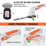 Tijeras de podar eléctricas de césped y arbustos inalámbrica, 2 en 1, 7.2 V, cortadora de césped eléctrica y cortasetos, de mano ligera con batería recargable, diseño ergonómico para jardín, patio y corte de