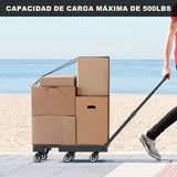 Carrito plegable con Ruedas, Diablito de Carga Plegable de 500 Libras, Diablito de Carga Plegable Diseño Expansible y Compacto, Carrito de Carga para Viajes Mudanzas, Compras, Uso en Oficina (Negro)